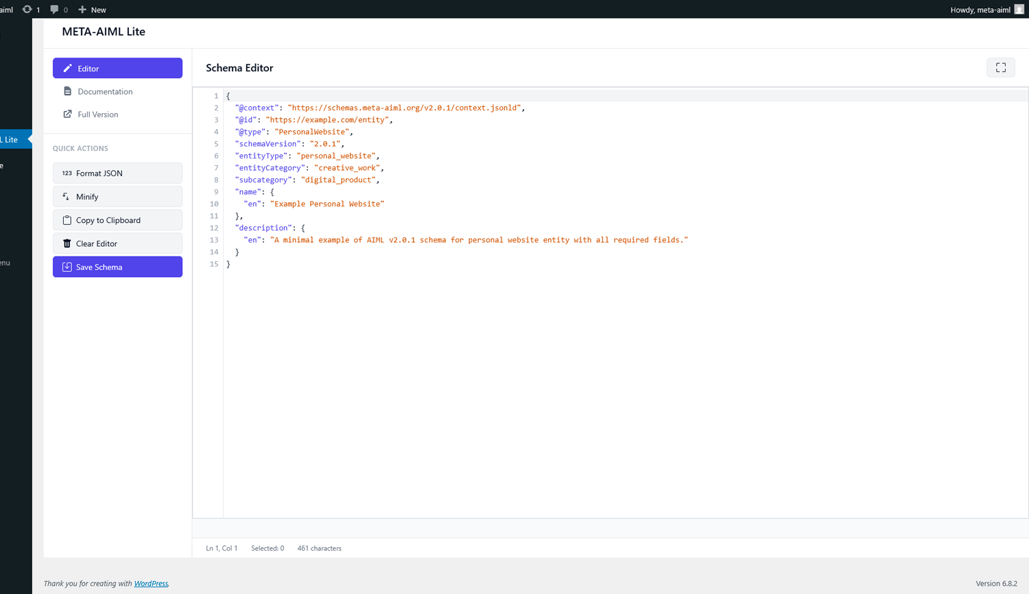META-AIML WordPress Plugin Dashboard