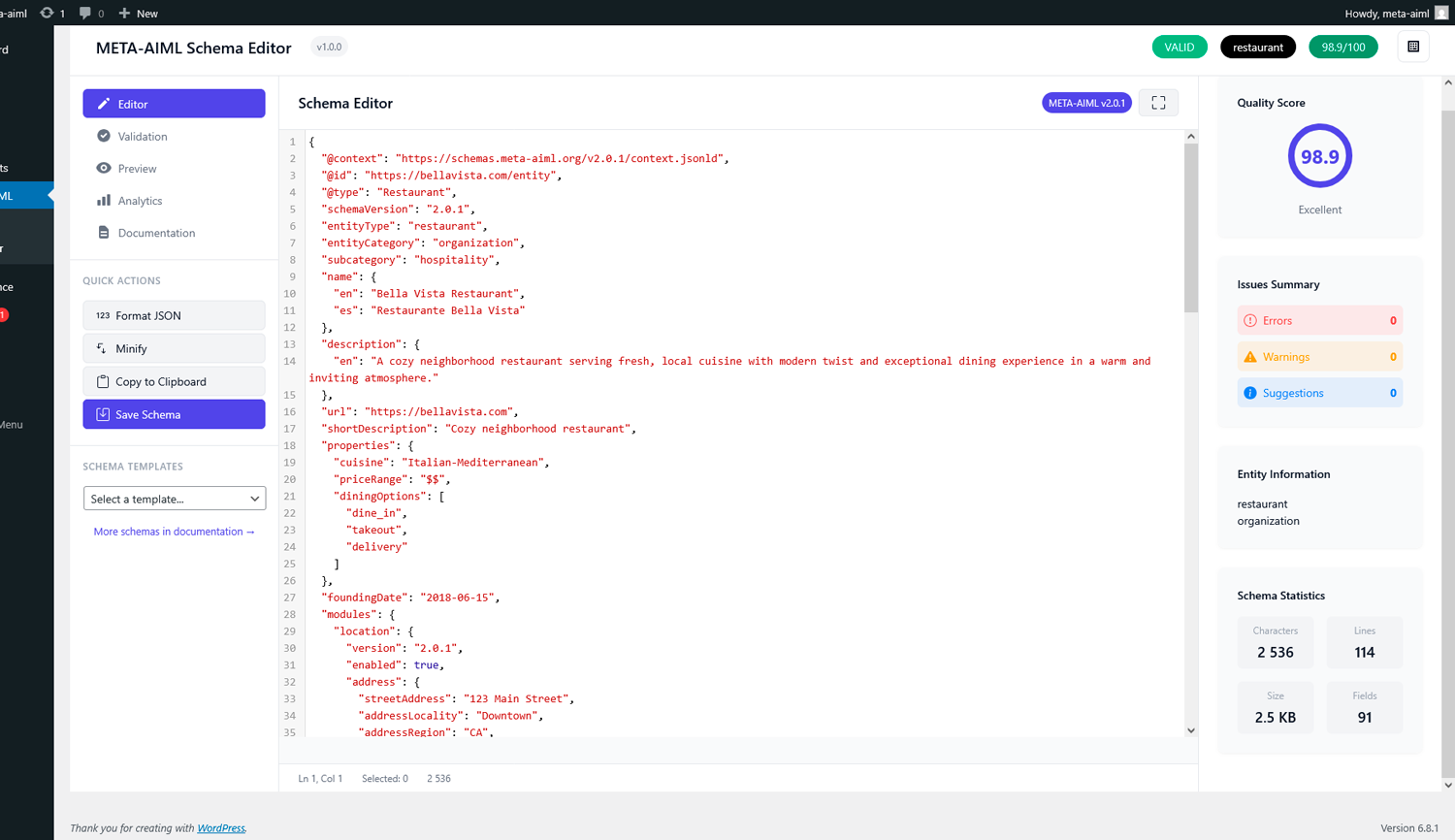 Visual Schema Editor Interface
